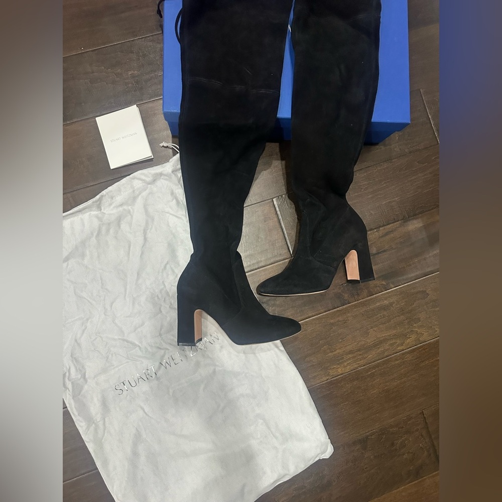 Stuart Weitzman Black Suede Kirstie 90 Over-the-knee Boots Size 7 - Picture 4 of 9